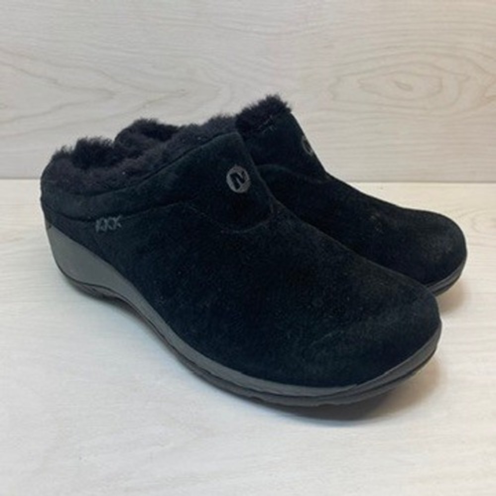 Merrell Womens 9.5 Encore Ice 4 Clogs Suede Faux Fur Mules Black J00784 Comfort
